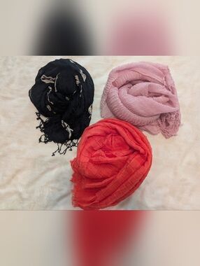 NWOT Beautiful Scarf Set of three: Black, pink and orange